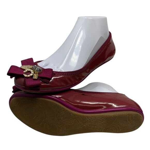 Coach Poppy Caper Magenta Patent Leather Embellished Ballet Flats‎ - Picture 8 of 13